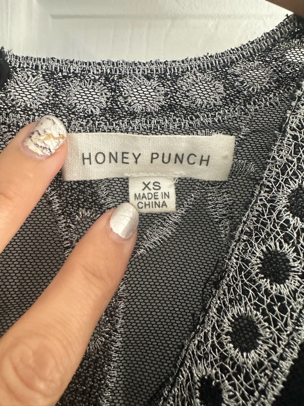 Honey Punch Black Embroidered Mesh Romper, Boho Lace Sheer Size XS - Picture 2 of 4